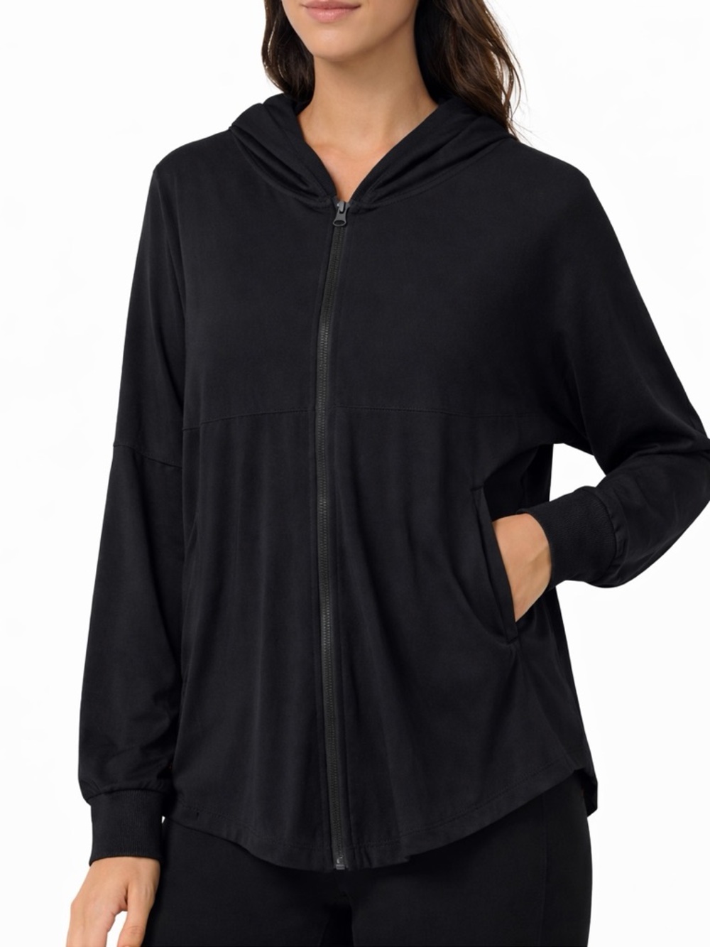 Lululemon Women Activewear Black Lightweight Hooded Full Zip Jacket Relaxed Fit